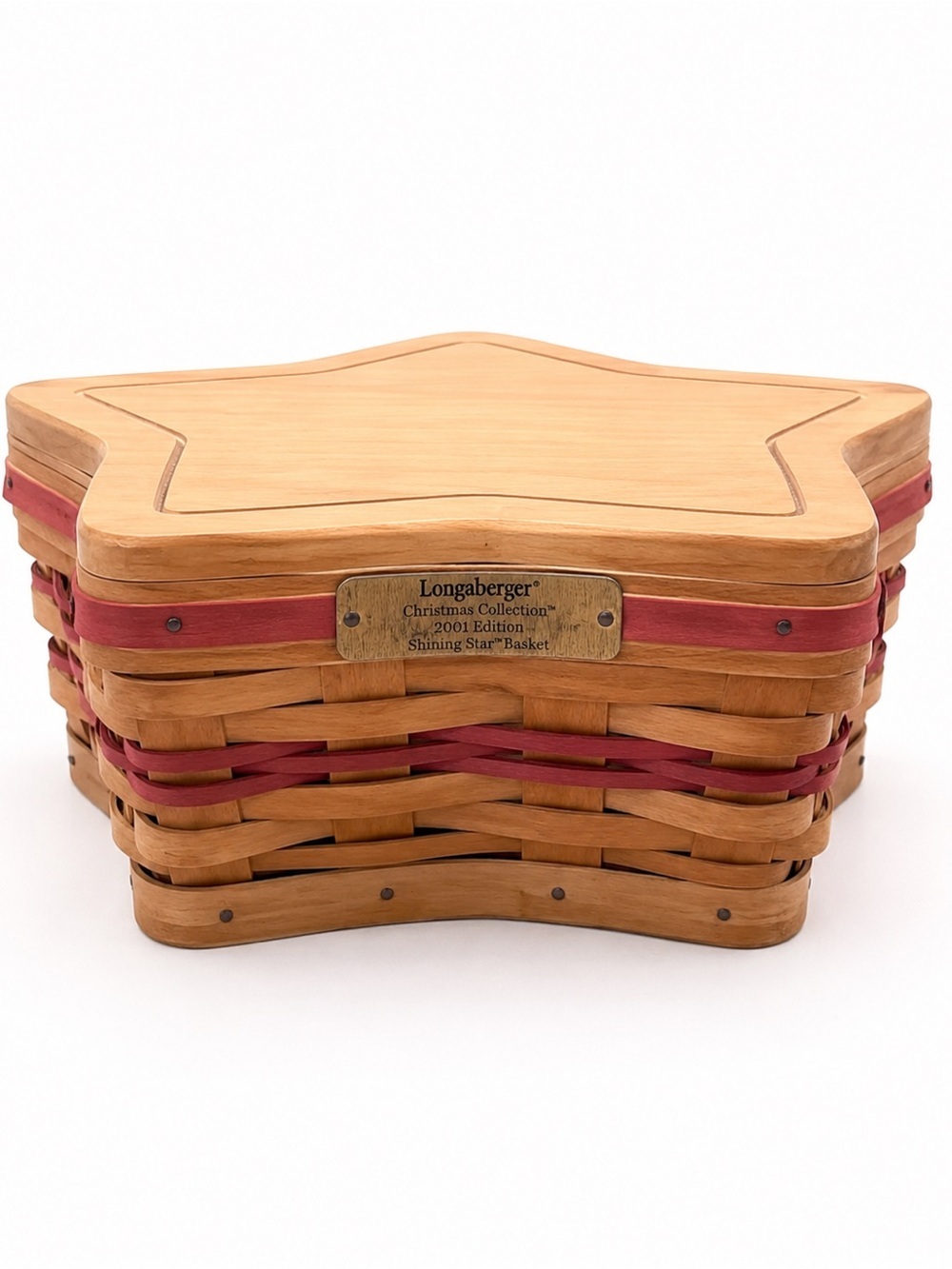 Longaberger Star Basket Christmas Liner Wooden Lid plastic protector 2001 RARE